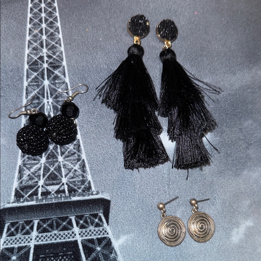 Women’s Black Tassel Statement Earrings - Unbranded